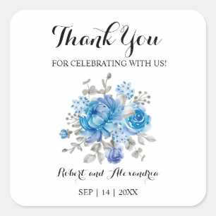 Blue Flower Thank You for Coming Wedding Square Sticker