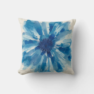 Blue Flower Watercolor Petals Floral Painted  Cushion