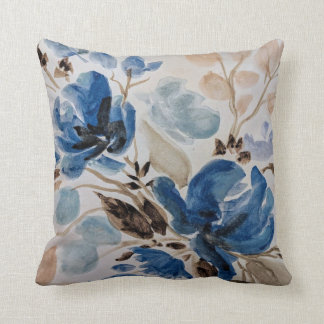 Blue Flower Watercolor Print Pillow