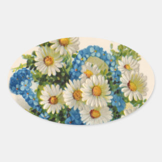 Blue Flower Watering Can Oval Sticker