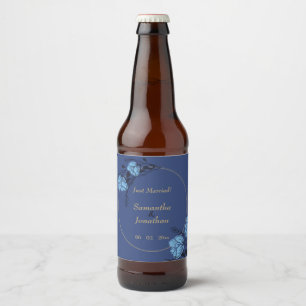 Blue Flower Wedding Beer Bottle Label