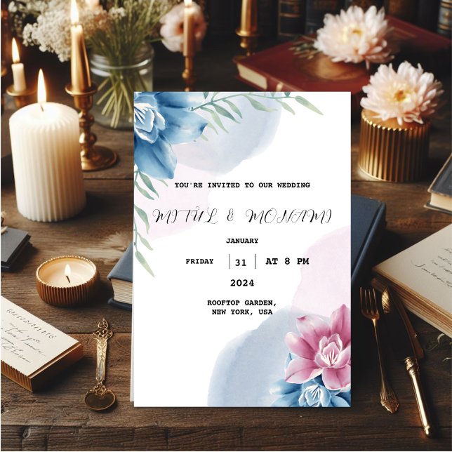 Blue Flower Wedding Invitation (Creator Uploaded)