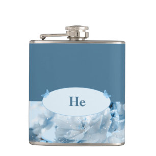 Blue Flower Wedding Invitation Hip Flask