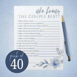 Blue Flower Who Knows the Couple Best Bridal Game Notepad