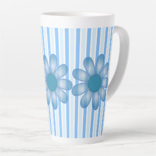 Blue Flower with Blue Stripes Screwball Graphics Latte Mug