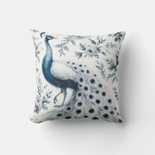 Blue flower with peacock pattern cushion