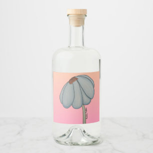 Blue Flower with Pink Background Liquor Bottle Label