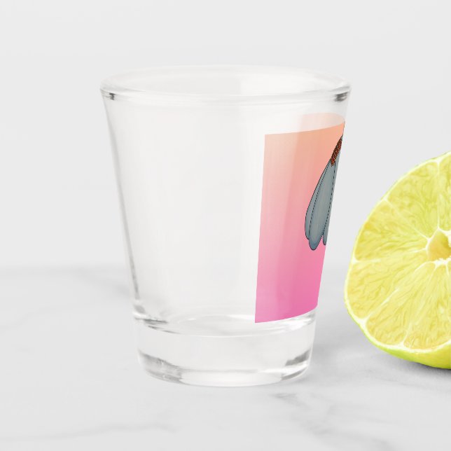 Blue flower with pink background shot glass (Left)