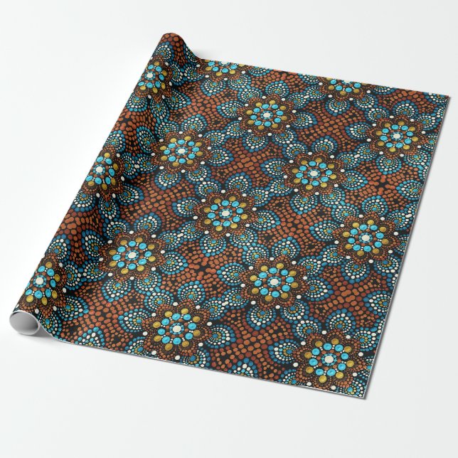 Blue Flower Wrapping Paper (Unrolled)