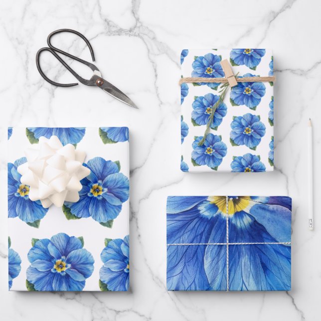 Blue flower yellow centre wrapping paper sheet (Front)