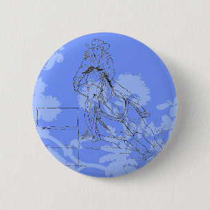 Blue Flowered Barrel Racer 6 Cm Round Badge
