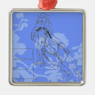 Blue Flowered Barrel Racer Metal Tree Decoration