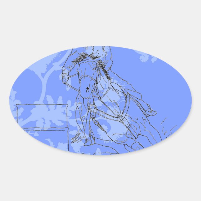 Blue Flowered Barrel Racer Oval Sticker (Front)