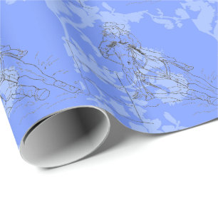 Blue Flowered Barrel Racer Wrapping Paper
