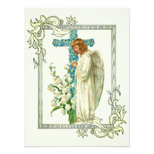 Blue Flowered Christian Cross Photo Print
