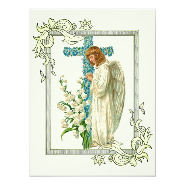 Blue Flowered Christian Cross Photo Print (Front)