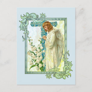 Blue Flowered Christian Cross Postcard