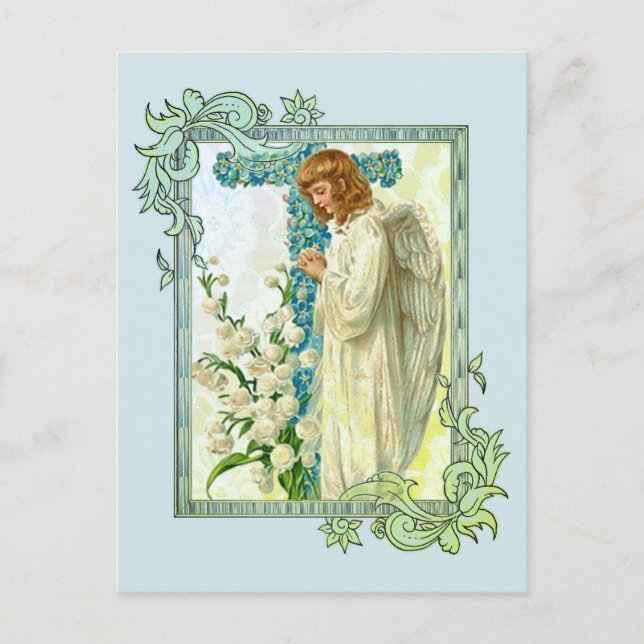 Blue Flowered Christian Cross Postcard (Front)