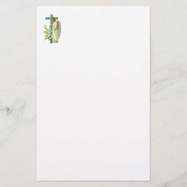 Blue Flowered Christian Cross Stationery (Front)