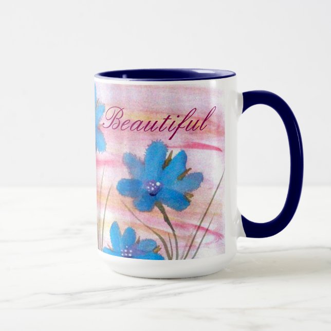 Blue Flowered Watercolour Mug (Right)