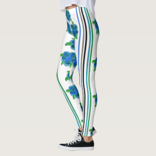 Blue Flowered With Stripes Leggings