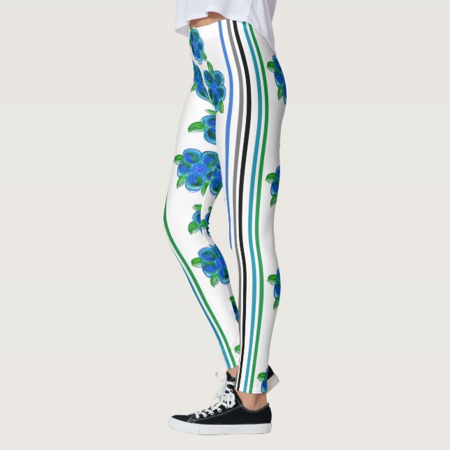 Blue Flowered With Stripes Leggings (Left)