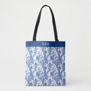 Blue Flowering Toile Tote Bag
