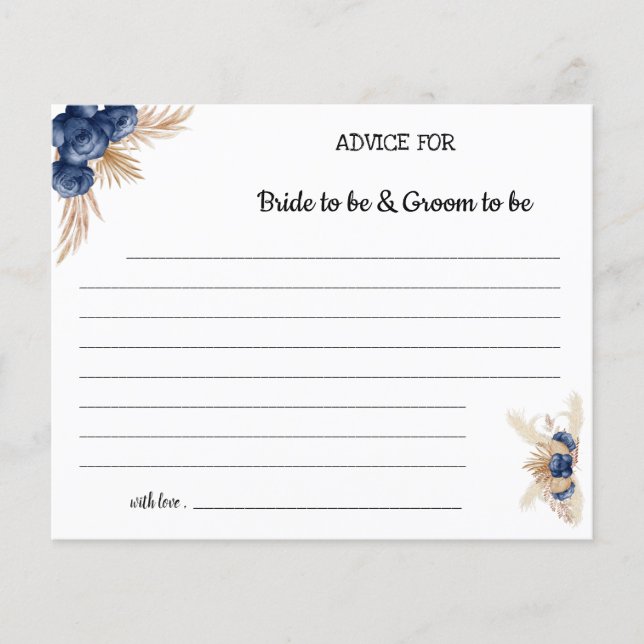 Blue Flowers Advice for Couple Bridal Shower Card (Front)