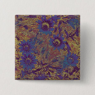 Blue flowers against leaf camouflage pattern 15 cm square badge