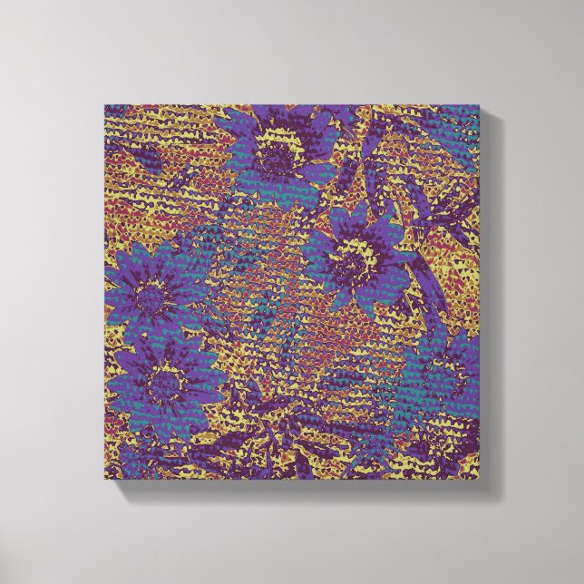 Blue flowers against leaf camouflage pattern canvas print (Front)