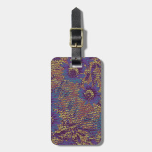 Blue flowers against leaf camouflage pattern luggage tag