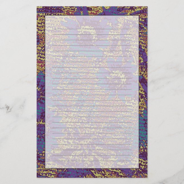 Blue flowers against leaf camouflage pattern stationery (Front)