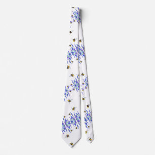 Blue Flowers and Bee Neck Tie