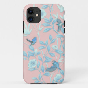 blue flowers and bird ,Background light rose colou Case-Mate iPhone Case