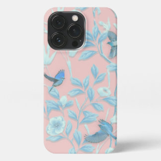 blue flowers and bird ,Background light rose colou iPhone 13 Pro Case