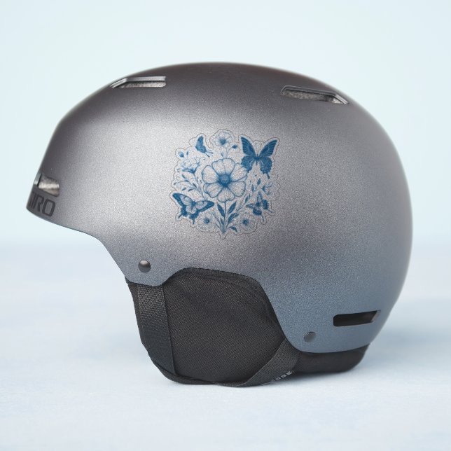 Blue flowers and butterflies (Helmet Side)