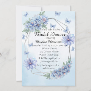 Blue Flowers and Butterflies Bridal Shower  Invitation