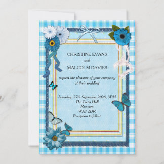 Blue Flowers and Butterflies Invitation