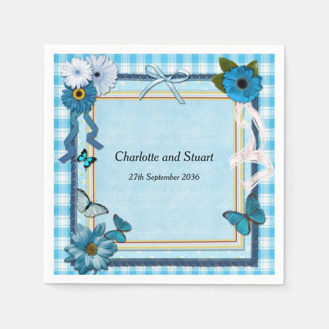 Blue Flowers and Butterflies Napkin (Front)