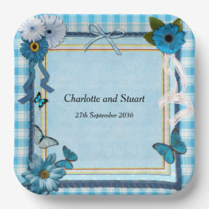 Blue Flowers and Butterflies Paper Plate