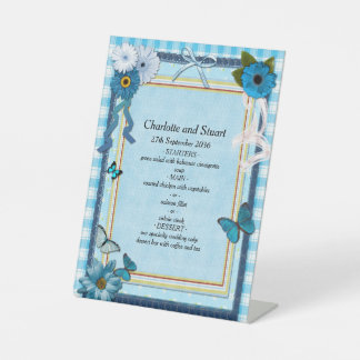 Blue Flowers and Butterflies Pedestal Sign