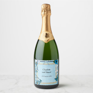 Blue Flowers and Butterflies Sparkling Wine Label