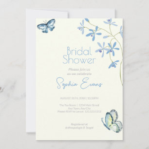 Blue Flowers and Butterflies Yellow Bridal Shower Invitation