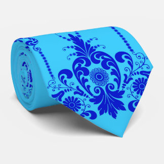 blue flowers and culicues print tie