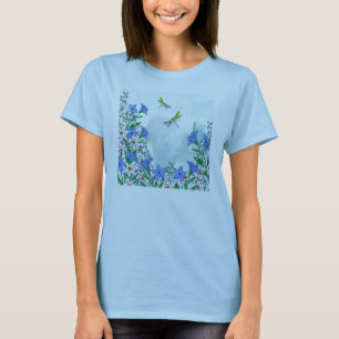 Blue flowers and dragonflies T-Shirt