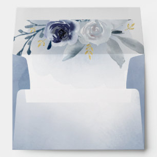 blue flowers and faux gold foil details envelope
