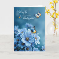 Blue Flowers and Fluttering Butterflies Birthday
