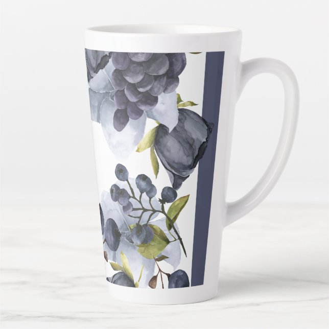 Blue flowers and fruits in frame Latte Mug (Right)