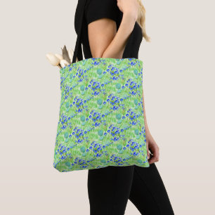 Blue Flowers And Grass Nature Art Pattern      Tote Bag