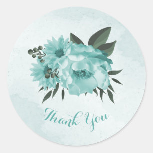 blue flowers and green leaves wedding thank you classic round sticker